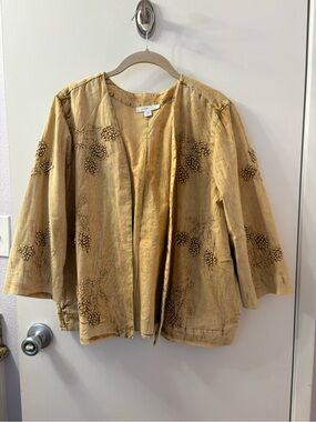Pure Jill Elements Cardigan Womens  Yellow Hand Embroidered Open MP